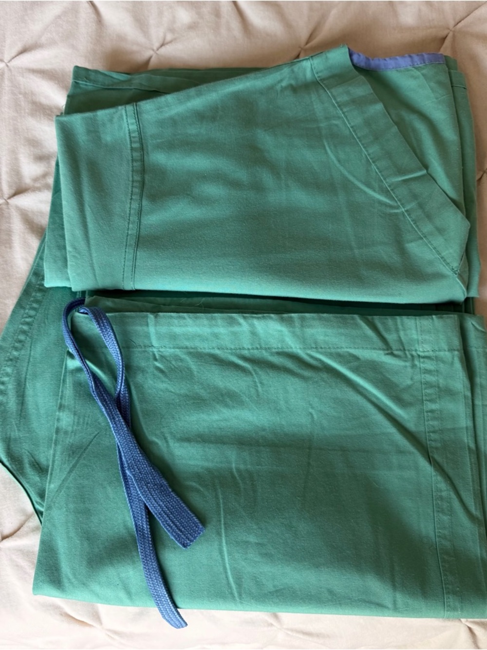 Green Medical Scrub Set with Blue Drawstring